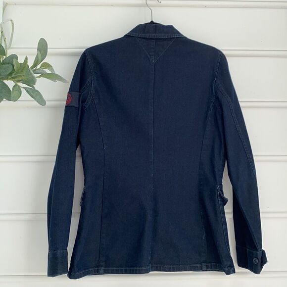 Vintage Tommy Hilfiger Military Inspired Dark Denim Utility Jacket Blue Medium - Picture 4 of 15